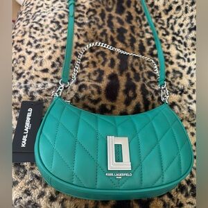Karl Lagerfeld Gorgeous Teal Quilted Leather 2way Shoulder & Cross Body Bag